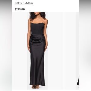 Betsy & Adam Black Women's Mixed-Media Strapless Corset Gown